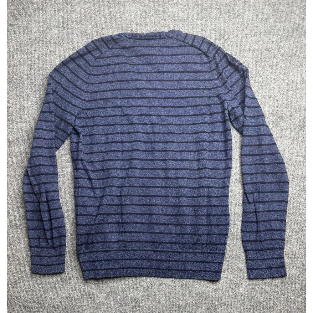 Banana Republic Sweater Men Medium Blue Merino Wool Striped V Neck Navy Baruffa